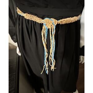 Vintage Bohemian Natural & Turquoise Beads Waist Belt, 54", 47-46